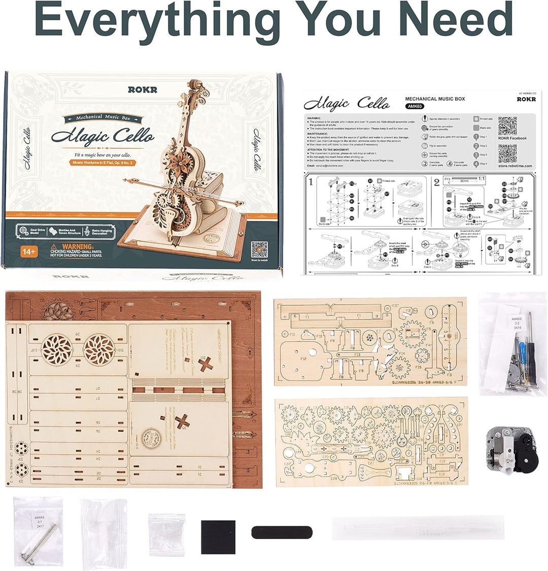 ROKR Magic Cello Mechanische Spieluhr,3D Holzpuzzle Erwachsene,Schreibtischdekoration Geschenk für M