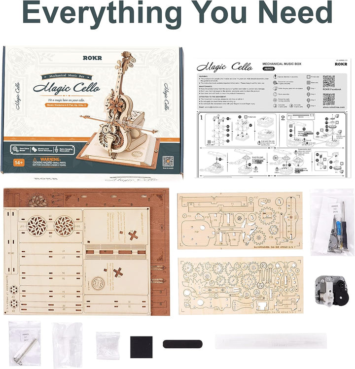 ROKR Magic Cello Mechanische Spieluhr,3D Holzpuzzle Erwachsene,Schreibtischdekoration Geschenk für M