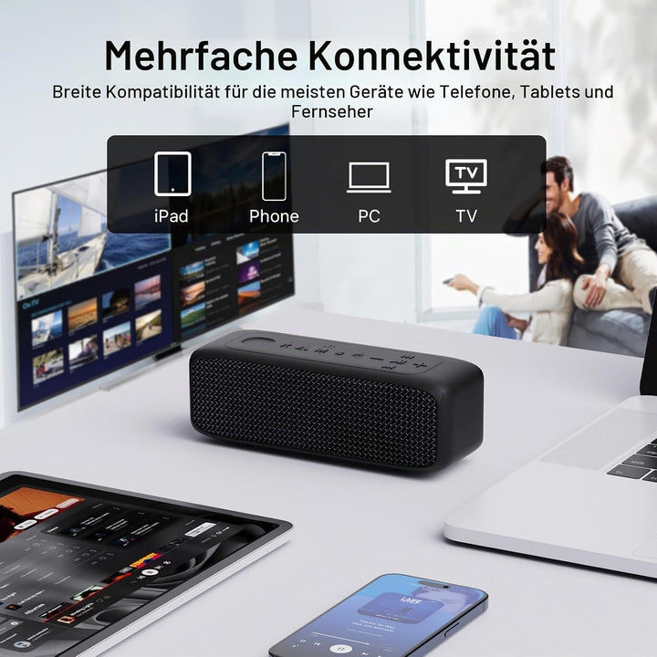 JUOVI kabelloser Tragbarer Bluetooth Lautsprecher, IP68 Wasserdicht, 24 Stunden Spielzeit, Bluetooth