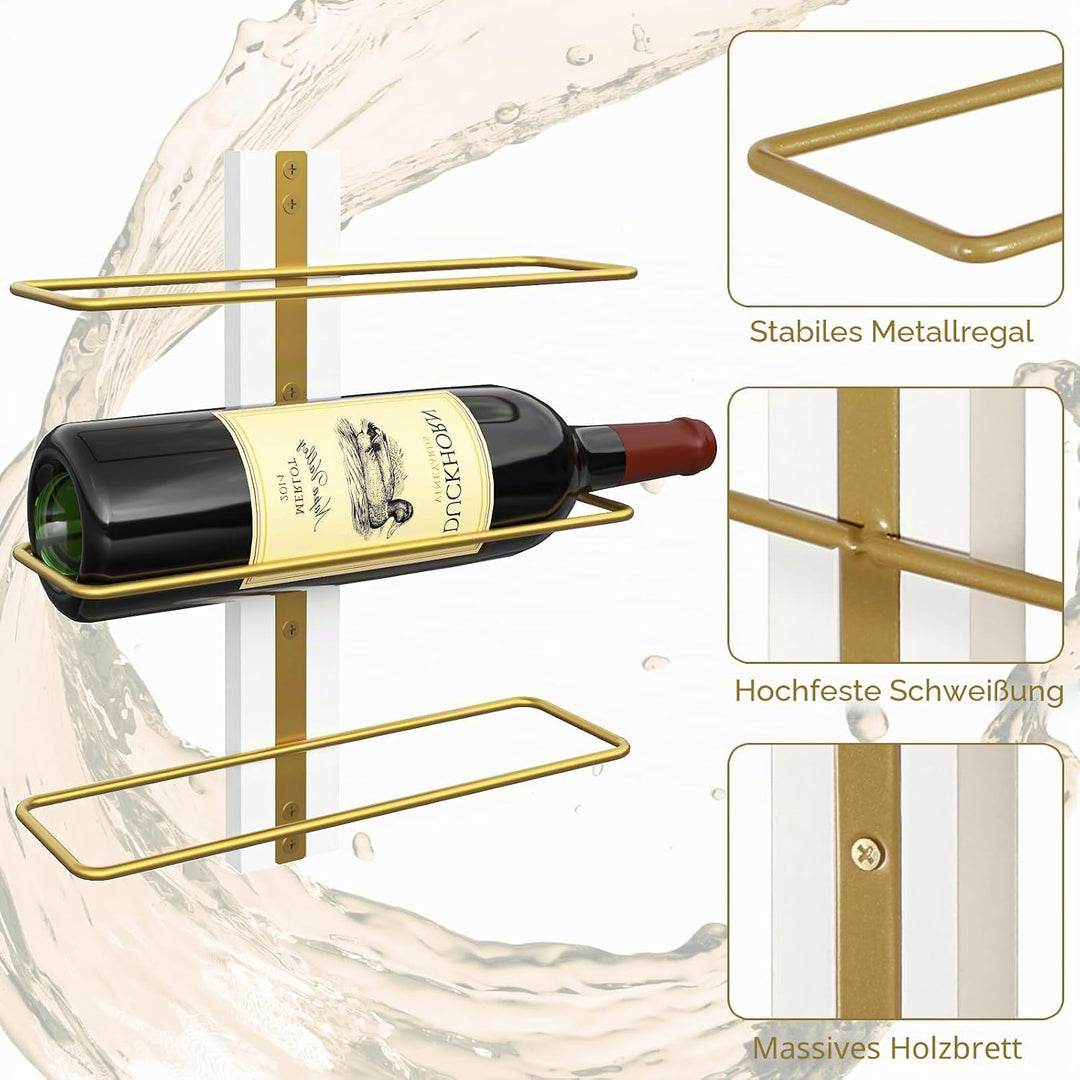 B4life Weinregal Flaschenregal Wand für 9 Weinflaschen -Holz, Metall Schwarz Hängendes Regal für Küc