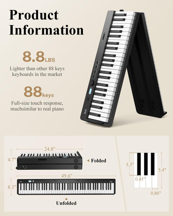 Eastar E-Piano Digitalpiano 88 Tasten, Hammermechanik Gewichteten, Klavier Tastatur mit Berührbar Be