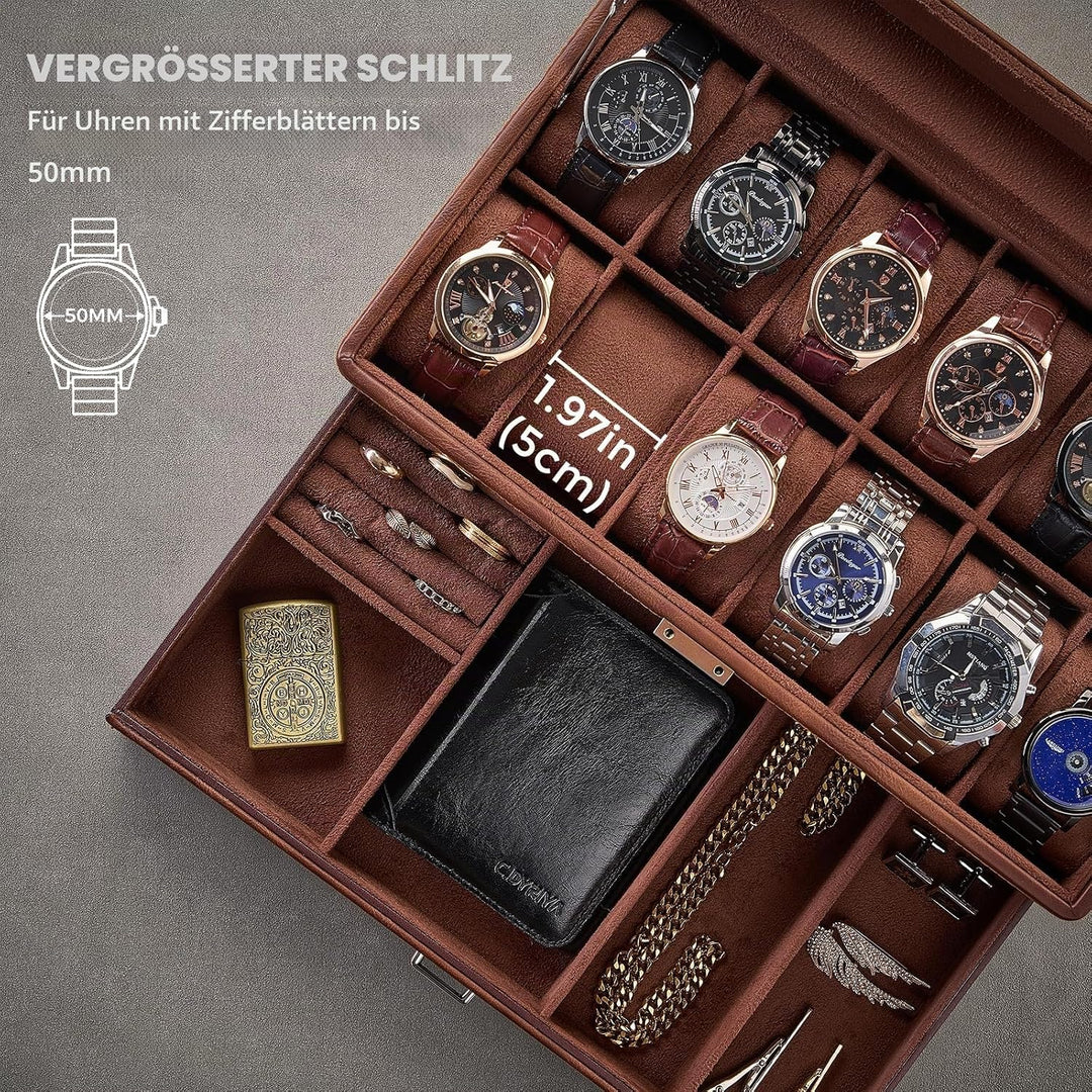 ProCase 12 Slot Uhrenbox für Herren，Uhrenkasten mit Schublade, Men’s Watch Box, Uhrenaufbewahrung Uh