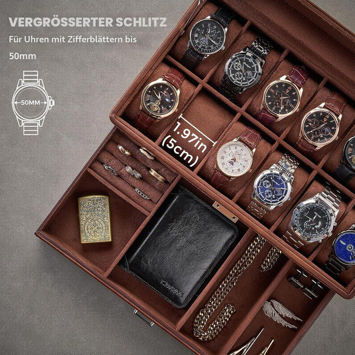 ProCase 12 Slot Uhrenbox für Herren，Uhrenkasten mit Schublade, Men’s Watch Box, Uhrenaufbewahrung Uh