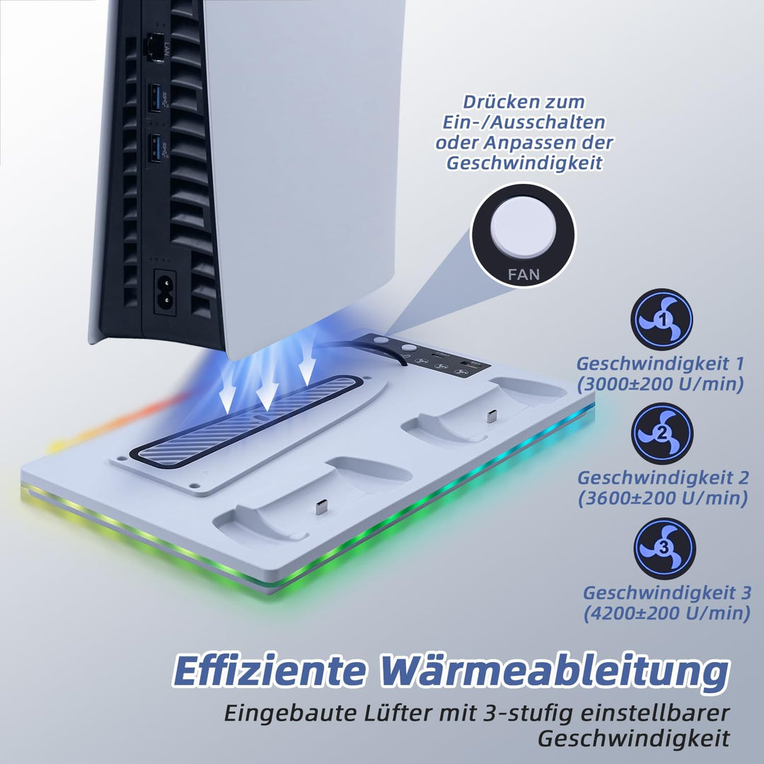 Wigearss PS5/PS5 Slim/PS5 Pro Kühler Standfuss mit Dual Controller Ladegerät, PS5 Controller Ladesta