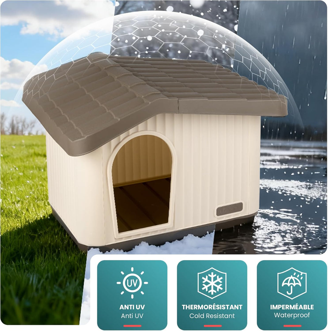 VOUNOT® Katzenhaus &amp; Hundehütte Indoor Outdoor, Winterfest und Wetterfest, schräges Dach, mit Belüft