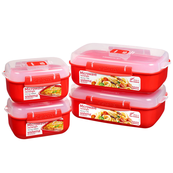 Sistema Microwave-Heat & Eat Frischhaltedosen Set, 4 rechteckige Mikrowellen-Vorratsdosen mit Deckel