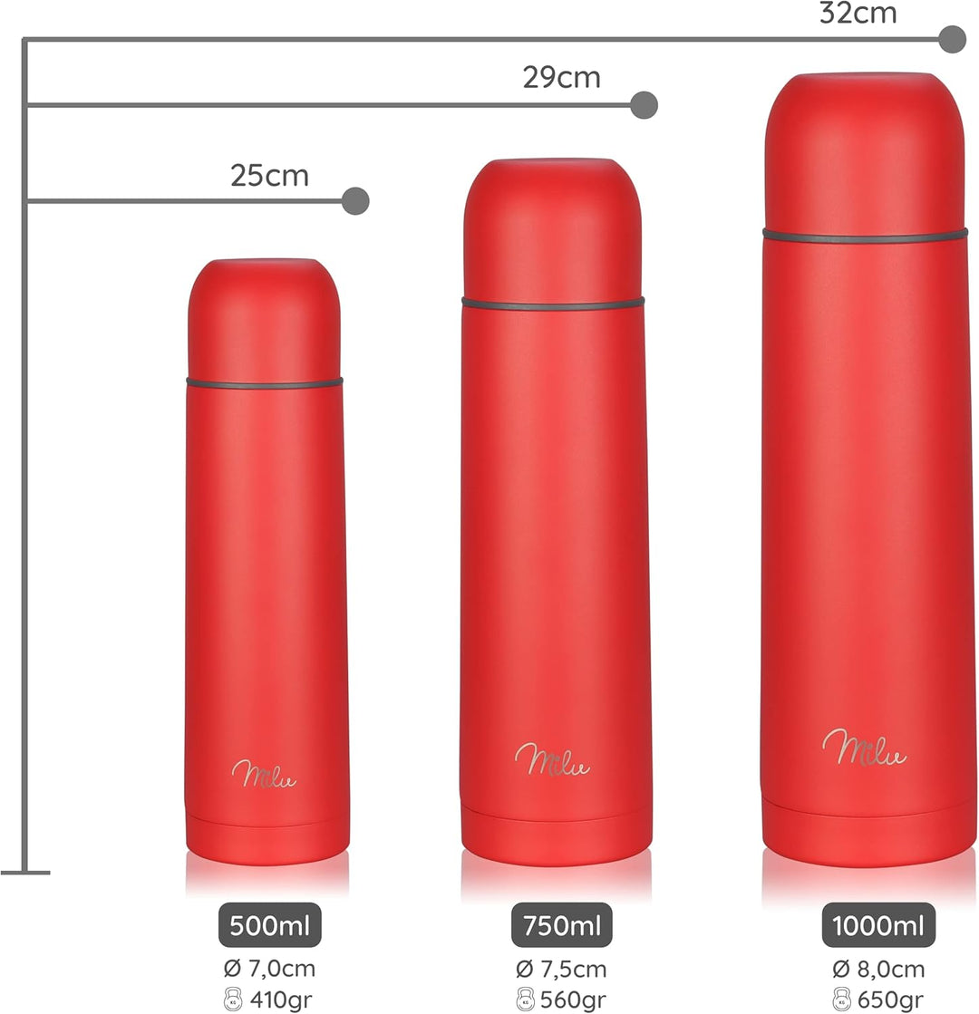 Milu Thermosflasche Thermoskanne Isolierflasche 1L, 750ml, 500ml - Isolierte Edelstahl Trinkflasche,