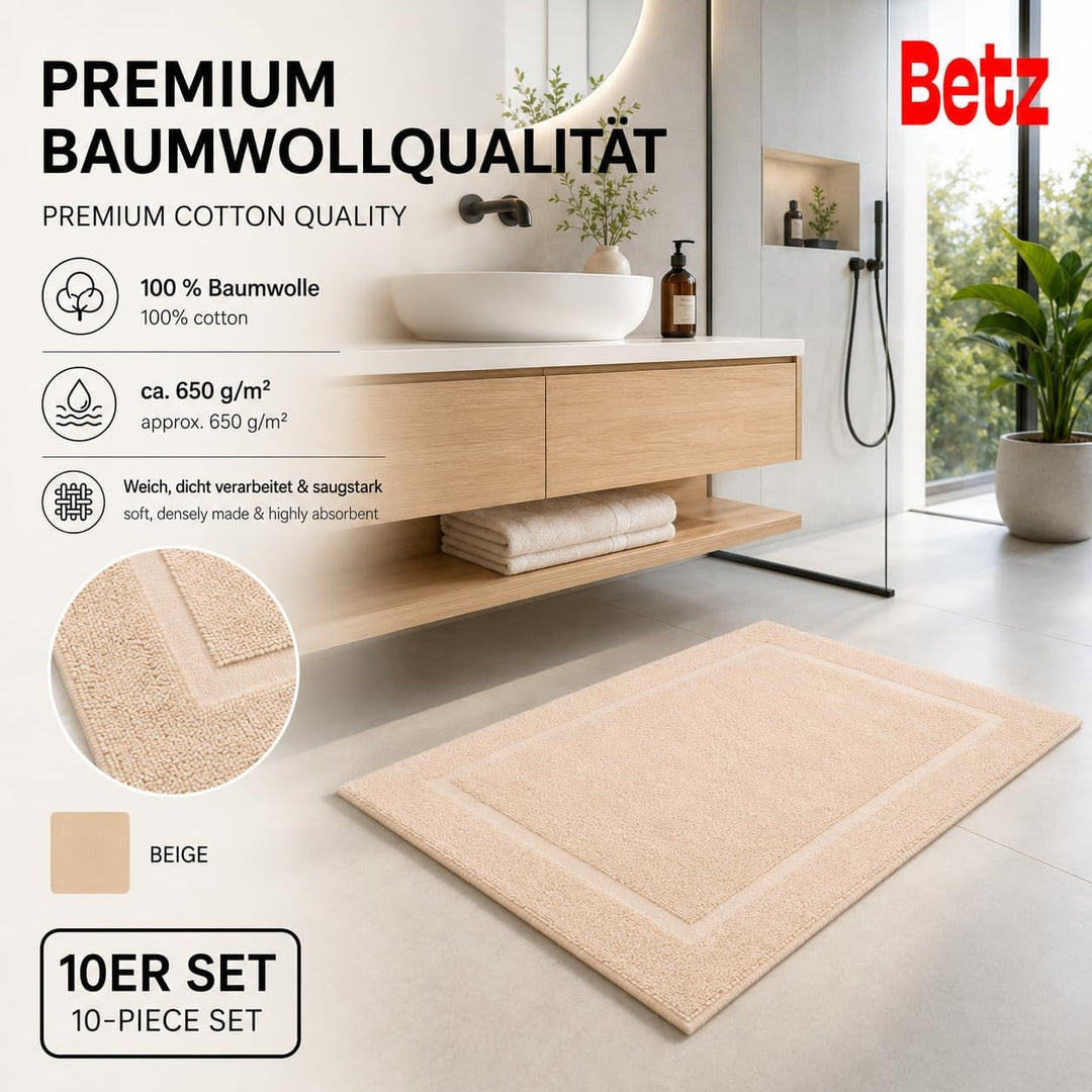 Betz 10 Stück Badvorleger Badematte Badteppich Duschvorleger Frottee Premium 100% Baumwolle Grösse 5