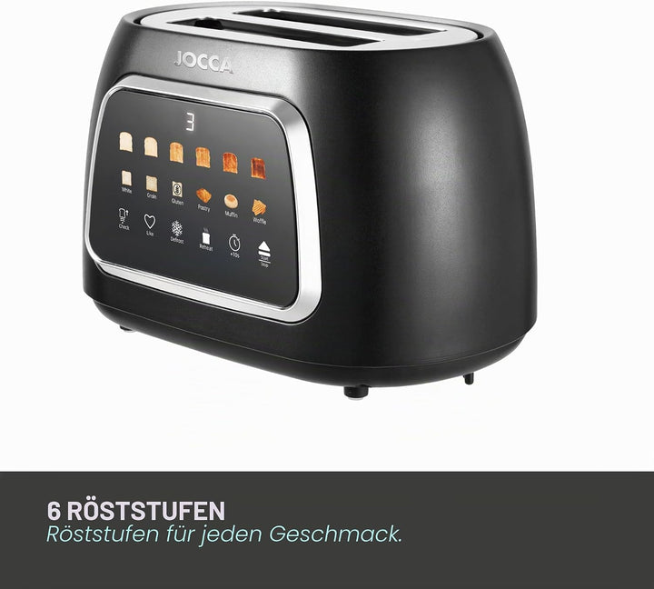 JOCCA Digitaler Easy-Touch-Toaster, 2 Schlitze, Touchscreen, 6 Bräunungsstufen und 6 Brotarten, brei