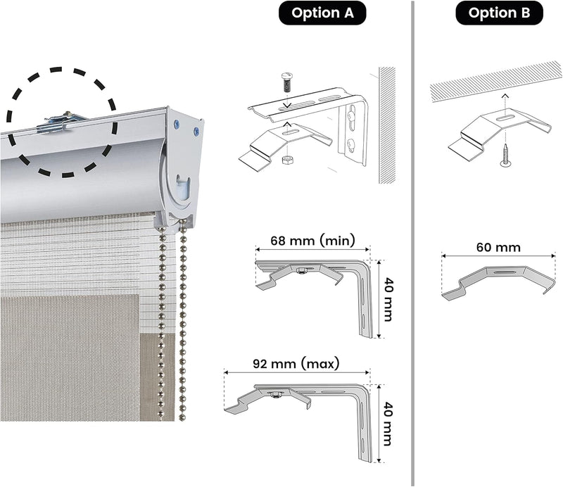 STORESDECO Doppelrollo Plus, Duo Rollo für Fenster und Türen, Zebra Rollo Premium-Finish mit Kassett