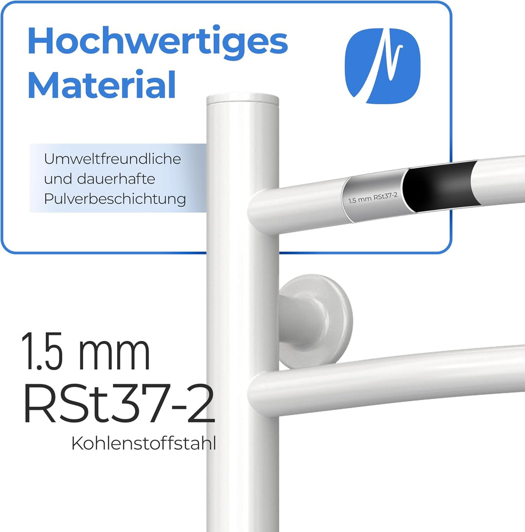 NAVIN Elektrischer Handtuchtrockner Camellia mit Druckknopf – Weiss (Weiss - Linkes, 480х800) Weiss