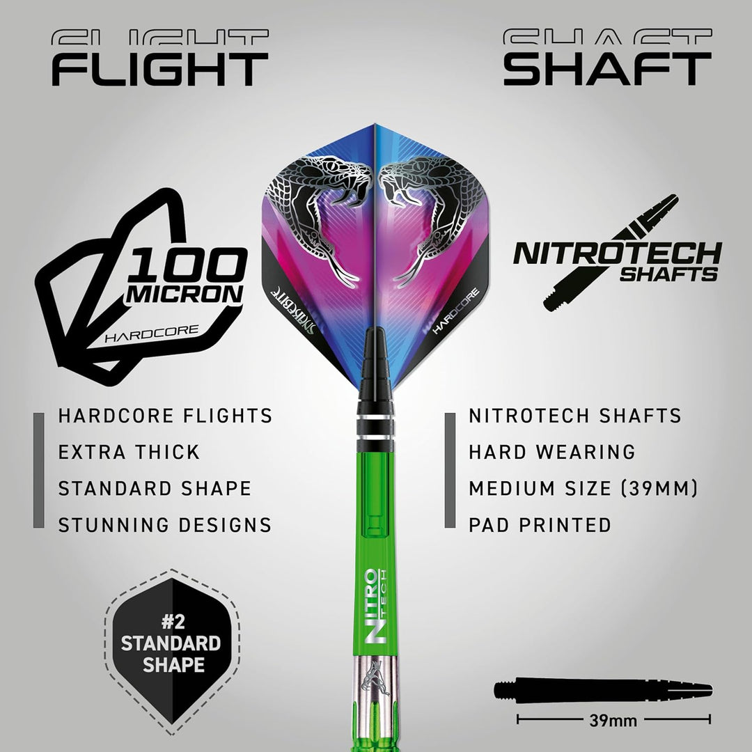 RED DRAGON Peter Wright Snakebite Mamba 2: 22g oder 24g Tungsten Darts mit Flights und Schäfte 24.0