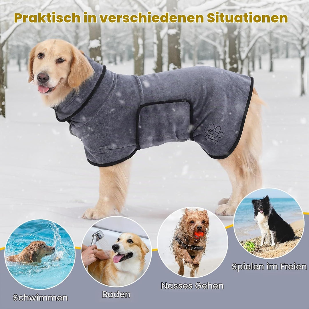 PETTOM Hundebademantel, Bademantel Hund mit Hohem Kragen, Hundebademantel für Grosse Hunde, Hunde Ba