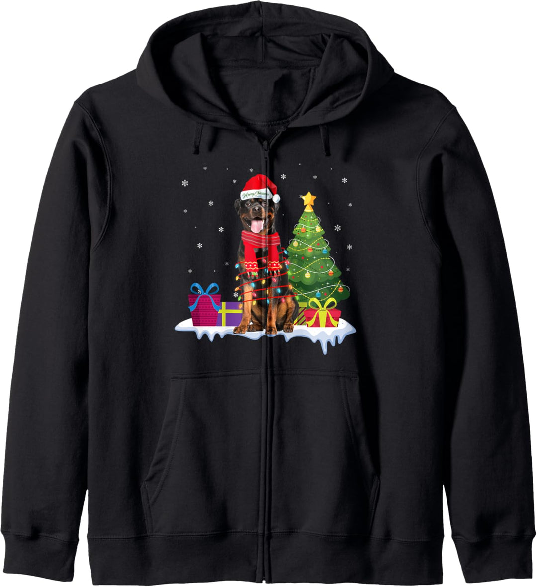 Rottweiler Weihnachten lustiger Welpe Weihnachtsbaum Lichter Pullover Kapuzenjacke
