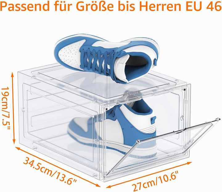 HOMIDEC Schuhboxen Stapelbar Transparent, 8 Stück Hartplastik Schuhkarton mit Deckel, Schuhaufbewahr