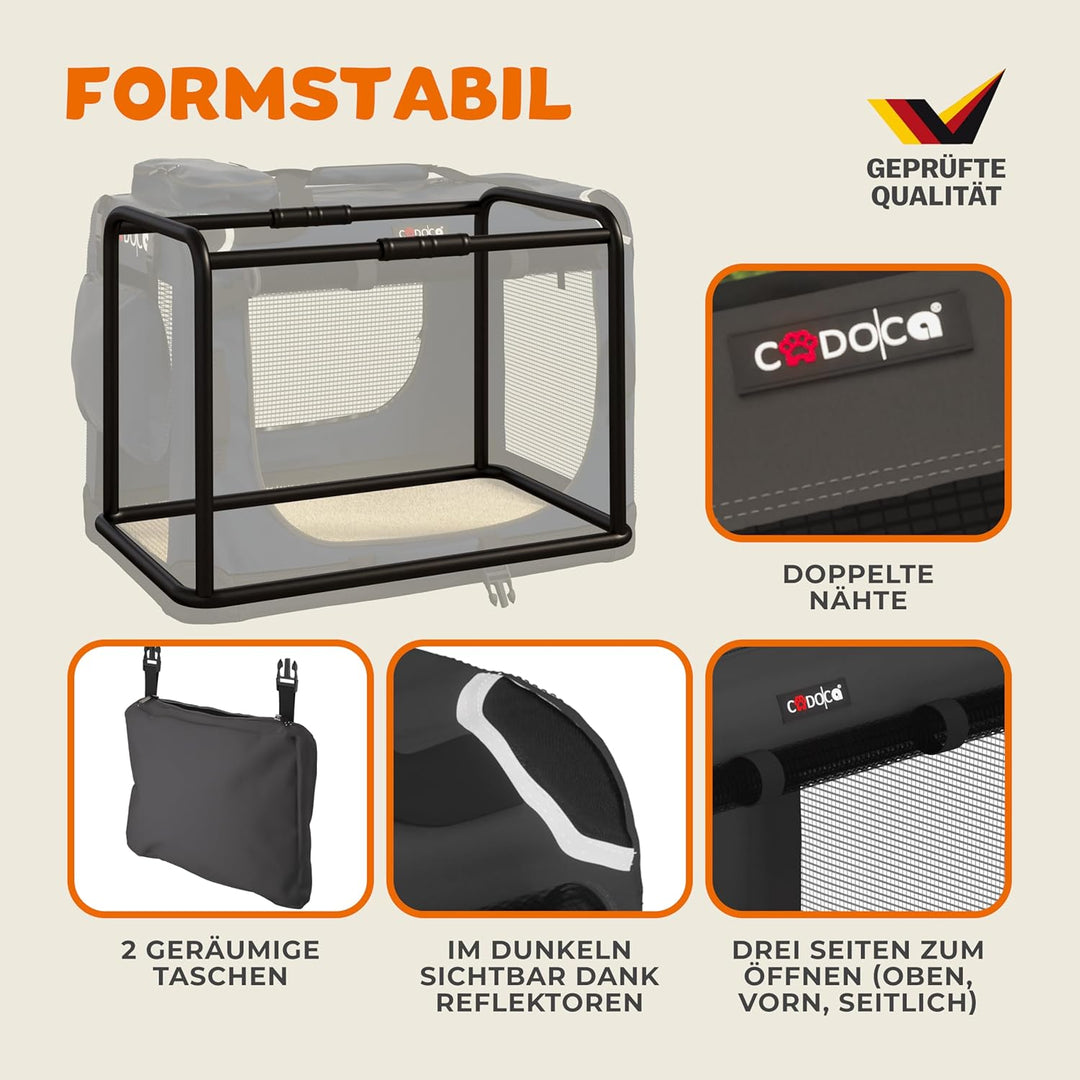 CADOCA® Hundebox faltbar Transportbox XXL 90x60x66cm robust atmungsaktiv Transporttasche Auto Rückba