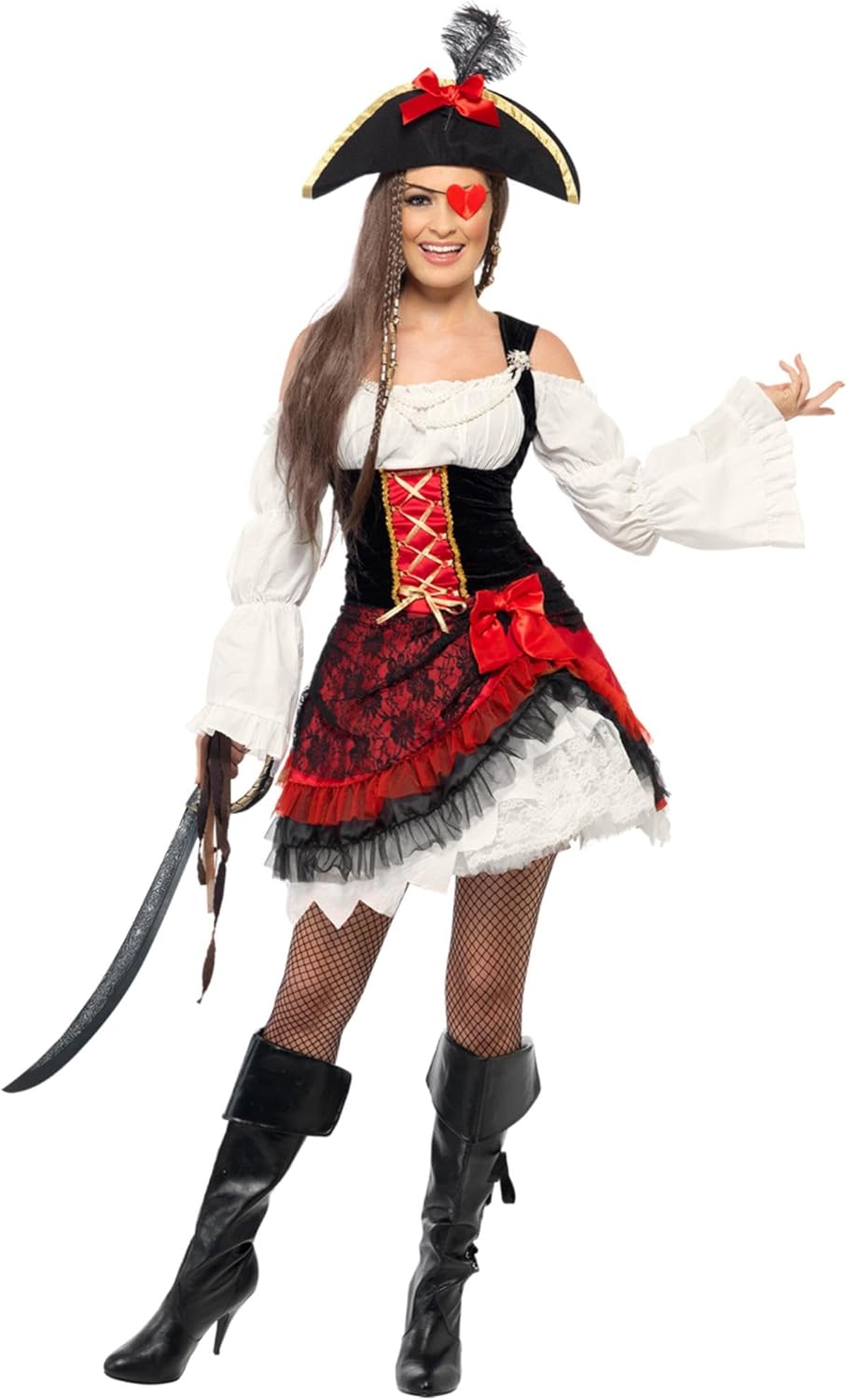 Smiffys, Damen Glamouröse Piraten Lady Kostüm, Kleid und Hut, Grösse: L, 23281 Grösse: 40-42, Grösse