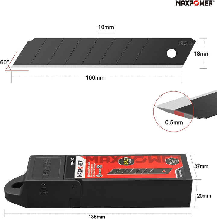 MAXPOWER 50 Stück Abbrechklingen Scharfe Teppichmesser klingen Tragbar Professionelle 100 x 18 mm, 1