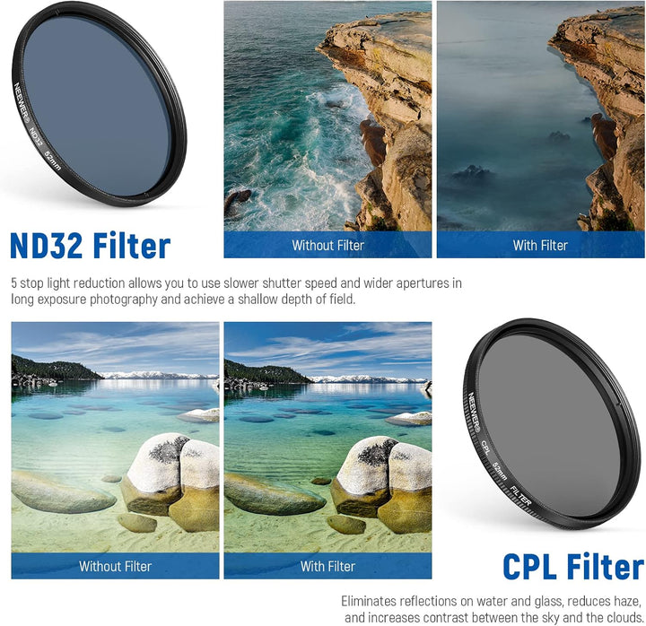 NEEWER 52mm ND+CPL+Effekt Filter Set mit Handy Phone Objektiv Klammer, Polfilter ND32, 6 Punkt Stern