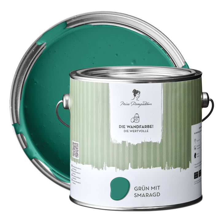 MissPompadour edelmatte Wandfarbe Grün mit Smaragd 2,5L - sehr hohe Deckkraft - geruchsneutrale, spr