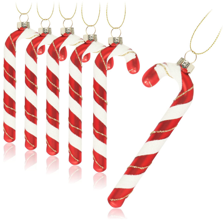 com-four® 6X Christbaumanhänger Zuckerstange - Christbaumschmuck zum Anhängen - Weihnachtskugel in Z