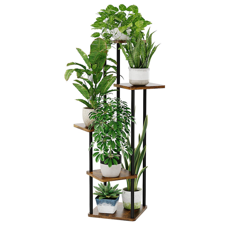 Bamworld Pflanzenständer Blumenständer für Draussen 5 Etagen Pflanzenregal Blumentreppe Metall Outdo