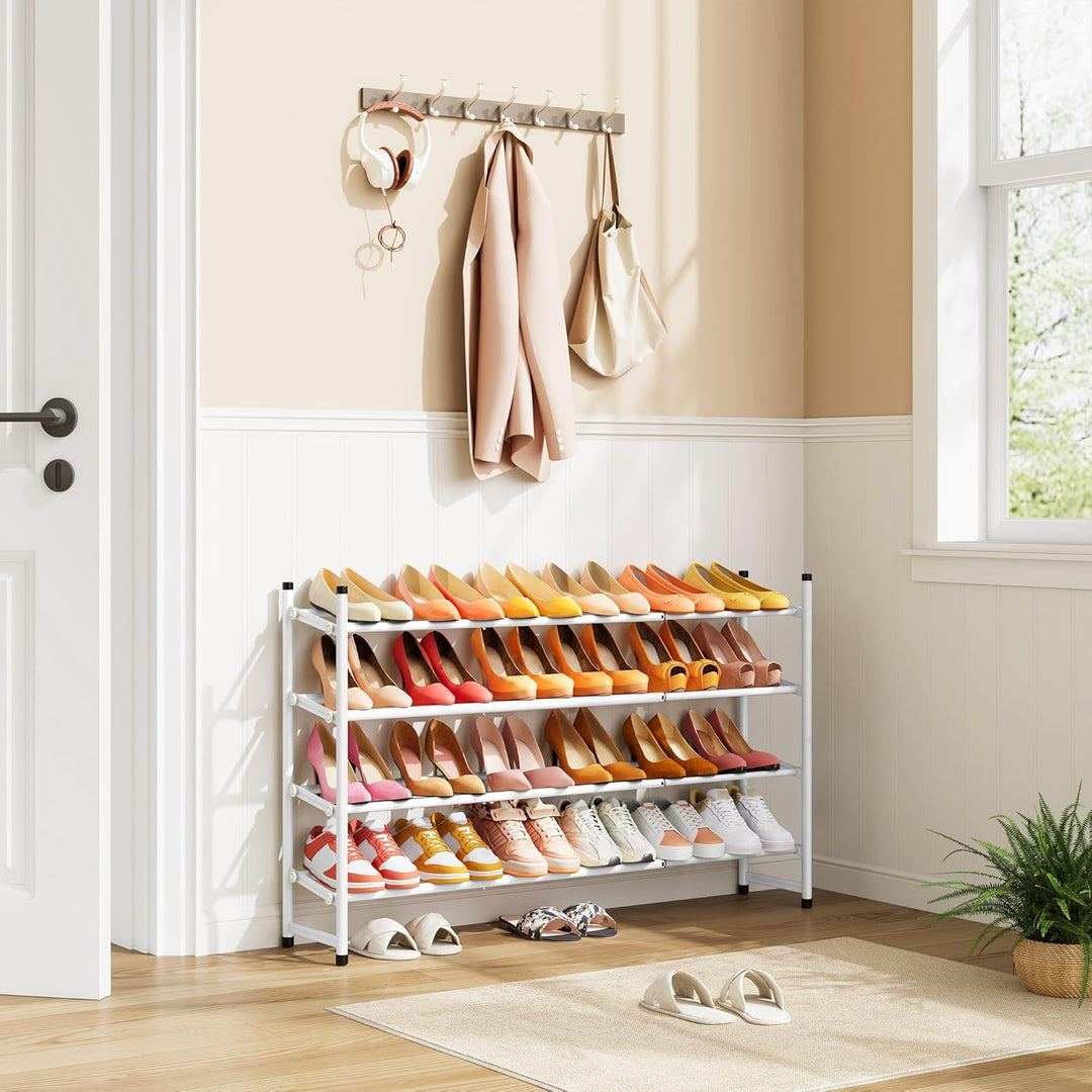 Tajsoon Schuhregal 4 Ebenen, 74–104 cm verstellbar & stapelbar, für Eingang, Schrank, Garage, weiss