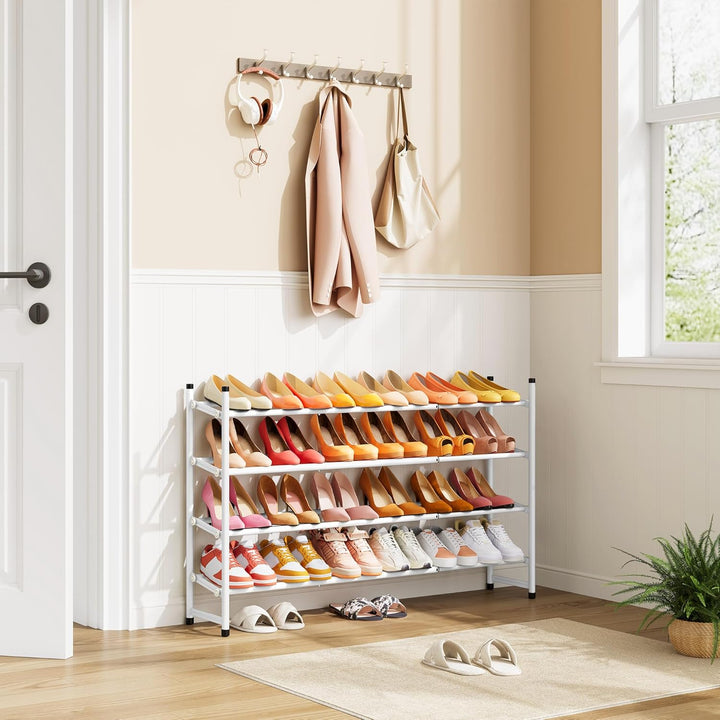 Tajsoon Schuhregal 4 Ebenen, 74–104 cm verstellbar & stapelbar, für Eingang, Schrank, Garage, weiss