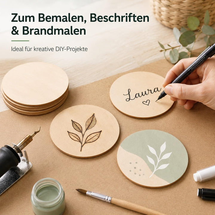 YAYODS 100 Stück runde Holzscheiben Ø 7,6 cm, 2 mm - Holzrohlinge zum Basteln, Bemalen, Beschriften