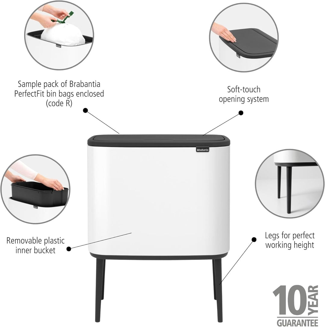 Brabantia Bo Touch Bin 36 L Abfalleimer, Metall, Weiss, 54 x 32 x 68 cm, 1 Einheiten 36 litres (9.5