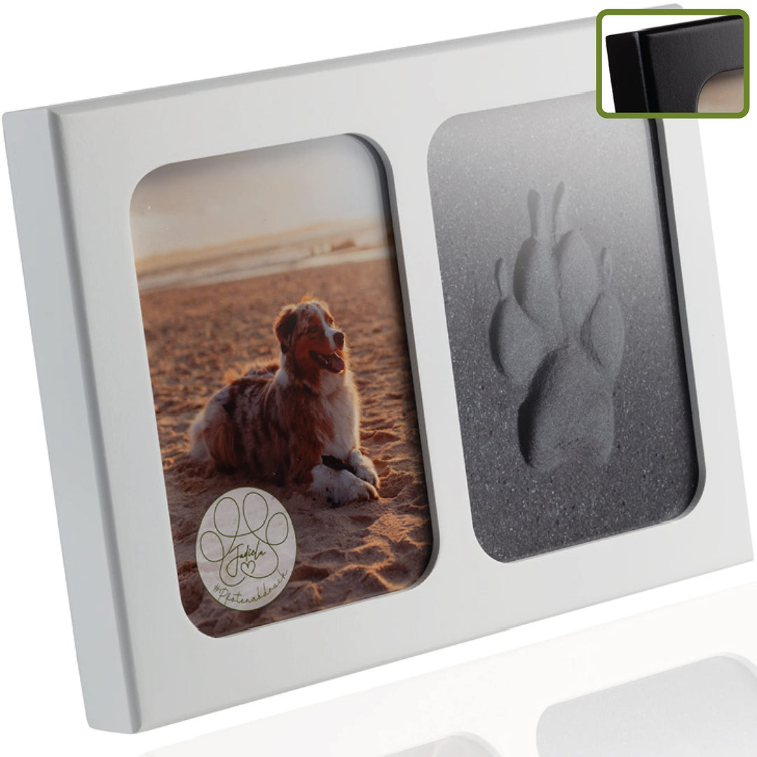 Jadiela Pfotenabdruck Set Hund oder Katze 3D Bilderrahmen in Weiss Abdruck Hundepfote Geschenk Hund,