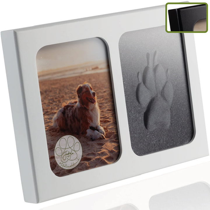 Jadiela Pfotenabdruck Set Hund oder Katze 3D Bilderrahmen in Weiss Abdruck Hundepfote Geschenk Hund,