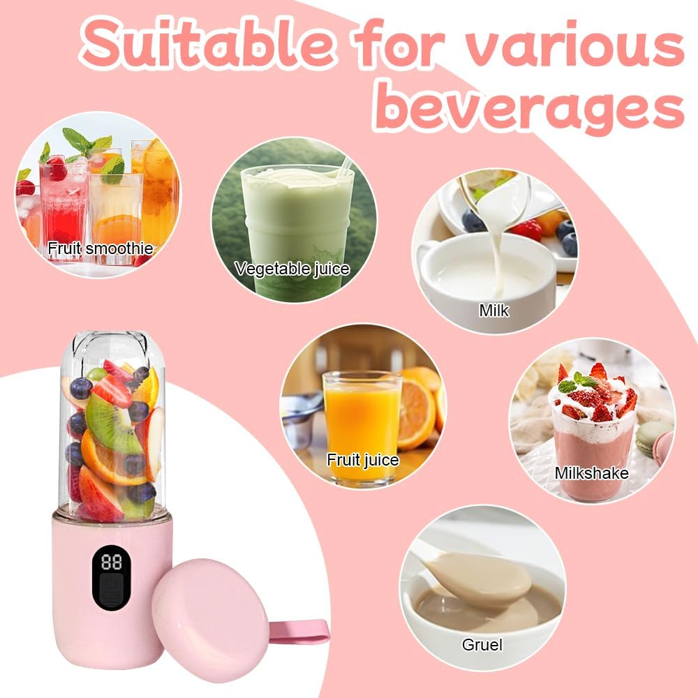 Tragbarer Mixer, 500ML Mixer Smoothie Maker to Go Mit 16-Blatt &Digitalanzeige, Portable Blender USB
