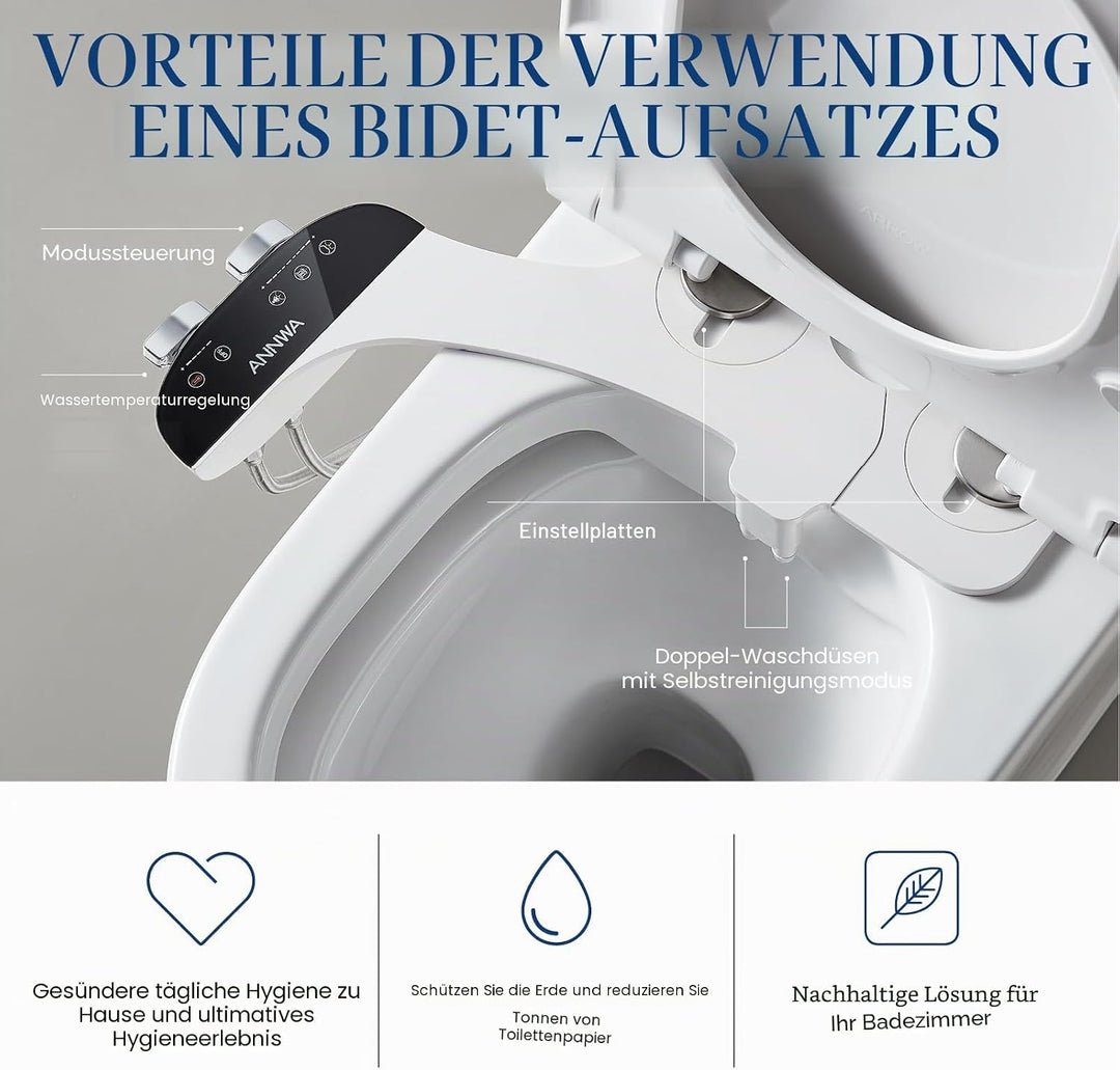 Bidet Aufsatz für Toilette, Cold/Heiss Water Bidet Dusch-WC,mit Einziehbare selbstreinigende Doppeld
