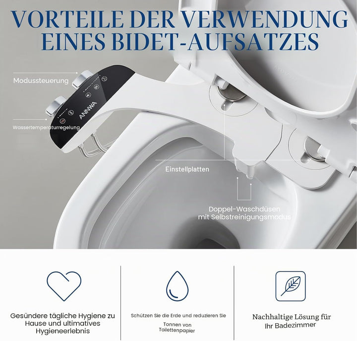 Bidet Aufsatz für Toilette, Cold/Heiss Water Bidet Dusch-WC,mit Einziehbare selbstreinigende Doppeld