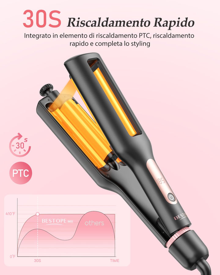 4 In 1 Einstellbar Welleneisen für Haare - 22/25/32/38mm Lockenstab für Beach Waves/Natürlich Wellen