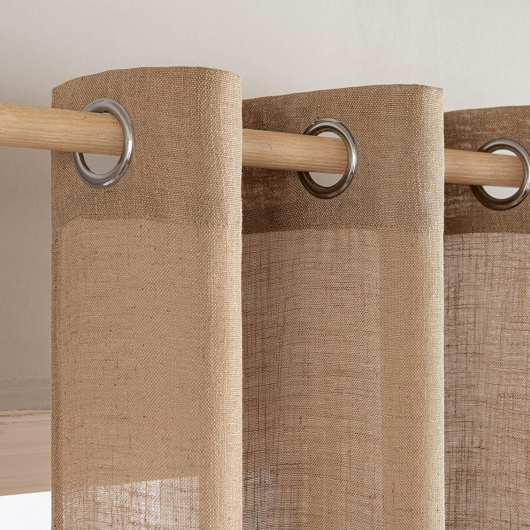 MIULEE Gardinen Vorhänge mit ösen Voile Vorhang kurz Modern Leinenoptik Halbtransparent Ösenvorhang