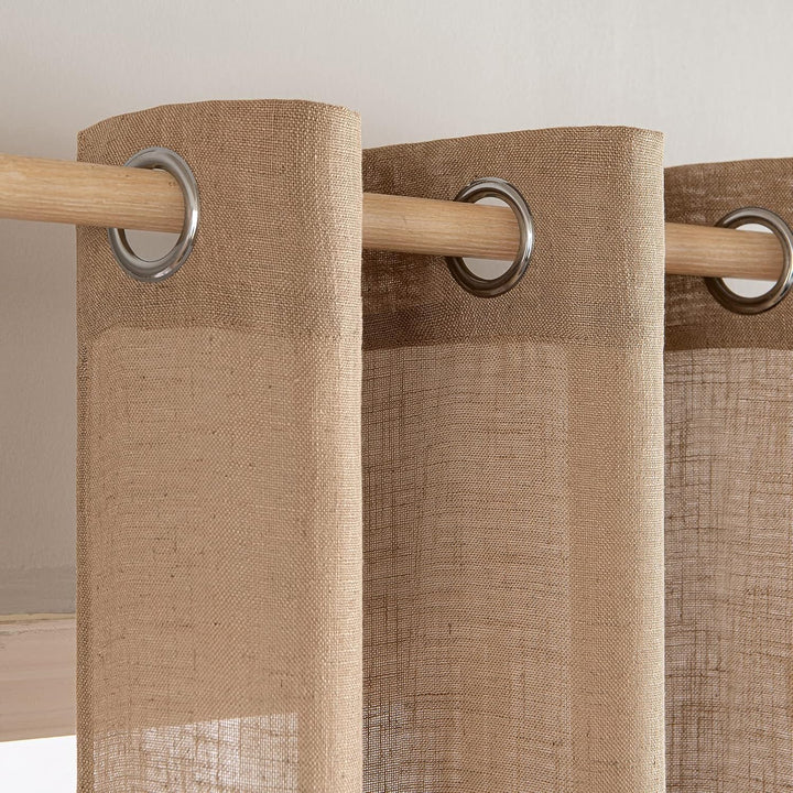 MIULEE Gardinen Vorhänge mit ösen Voile Vorhang kurz Modern Leinenoptik Halbtransparent Ösenvorhang