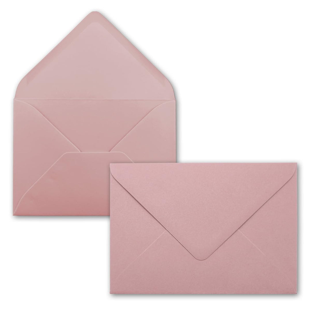 100x kleine Umschläge in Alt-Rosa DIN C7 8,1 x 11,4 cm mit Spitzklappe und Nassklebung in 110 g/m² -