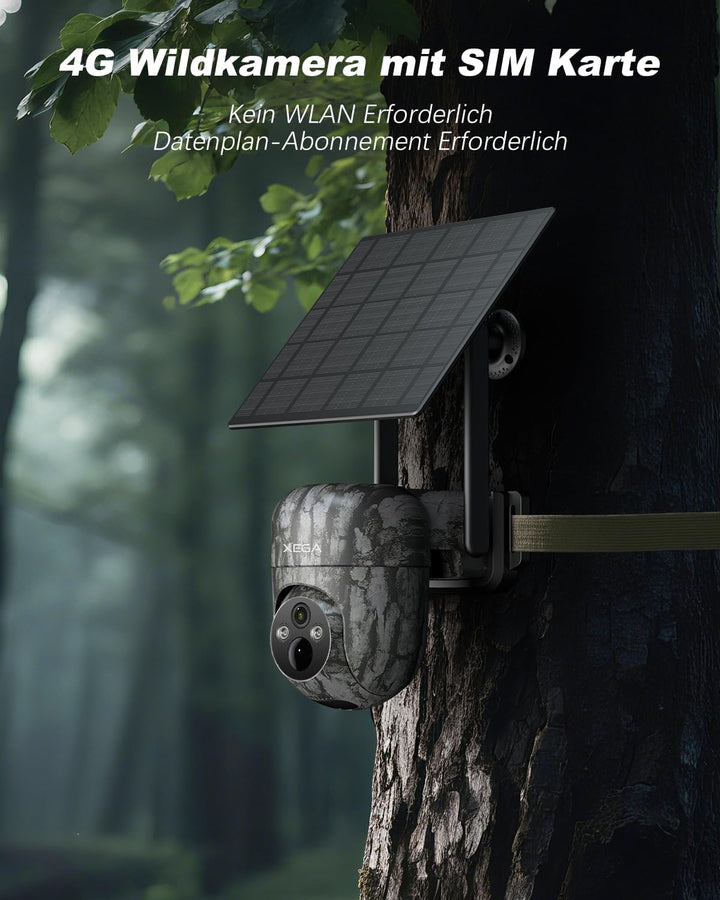 Xega 4G LTE Wildkamera Solar Akku mit SIM Karte,Überwachungskamera mit Live App Farb-Nachtsicht, 2K