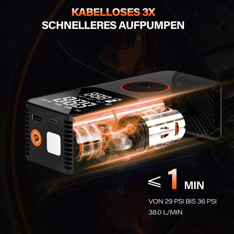 Tragbarer Elektrische Luftpumpe mit 10000mAh Akku Kompressor,150 PSI Fahrradpumpe elektrisch mit Man