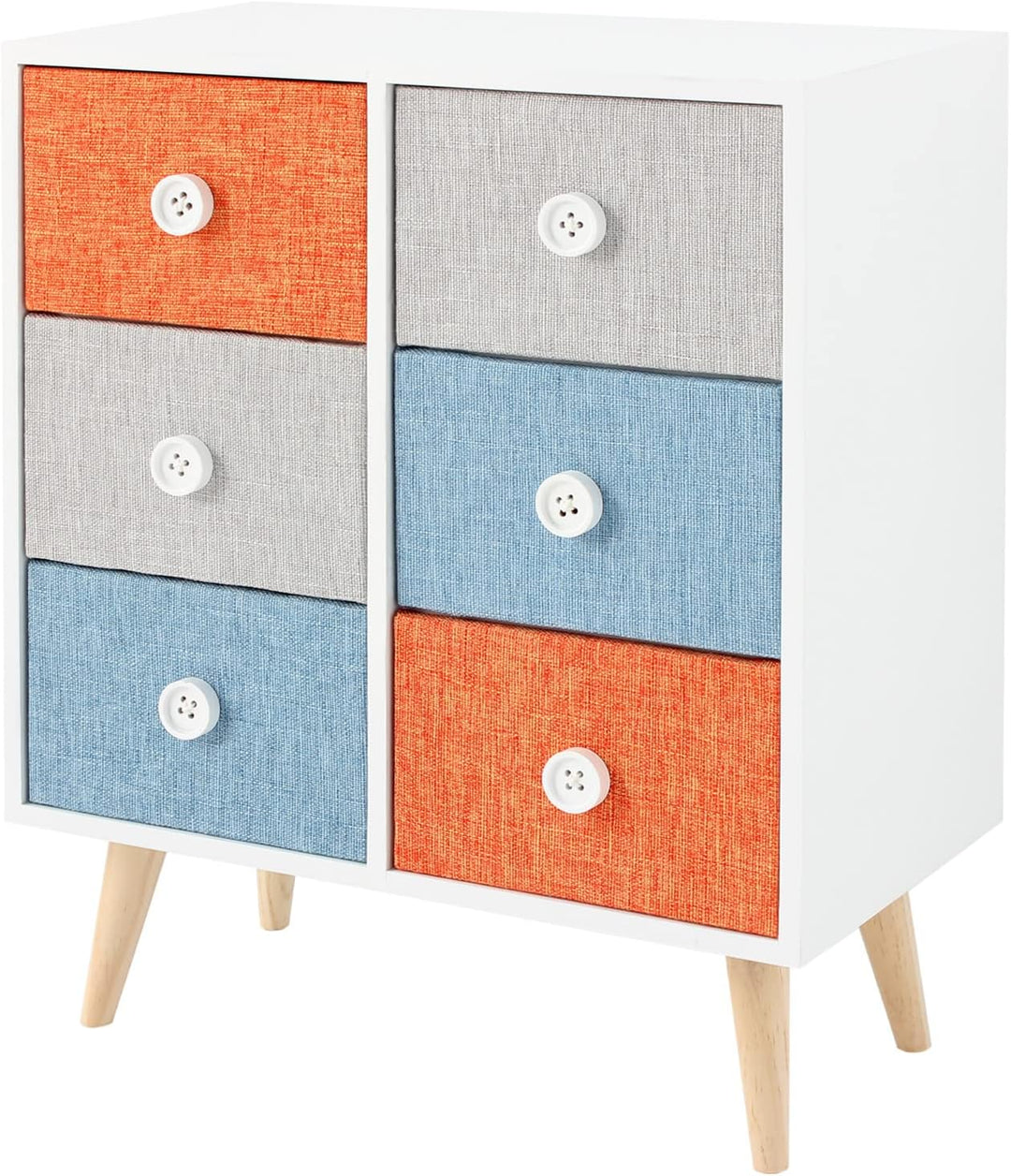 Rebecca Mobili Kommode mit 6 Schubladen, Platzsparender Schrank, Weiss Grau-Blau Orange, Zeitgenössi