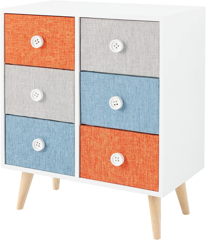 Rebecca Mobili Kommode mit 6 Schubladen, Platzsparender Schrank, Weiss Grau-Blau Orange, Zeitgenössi