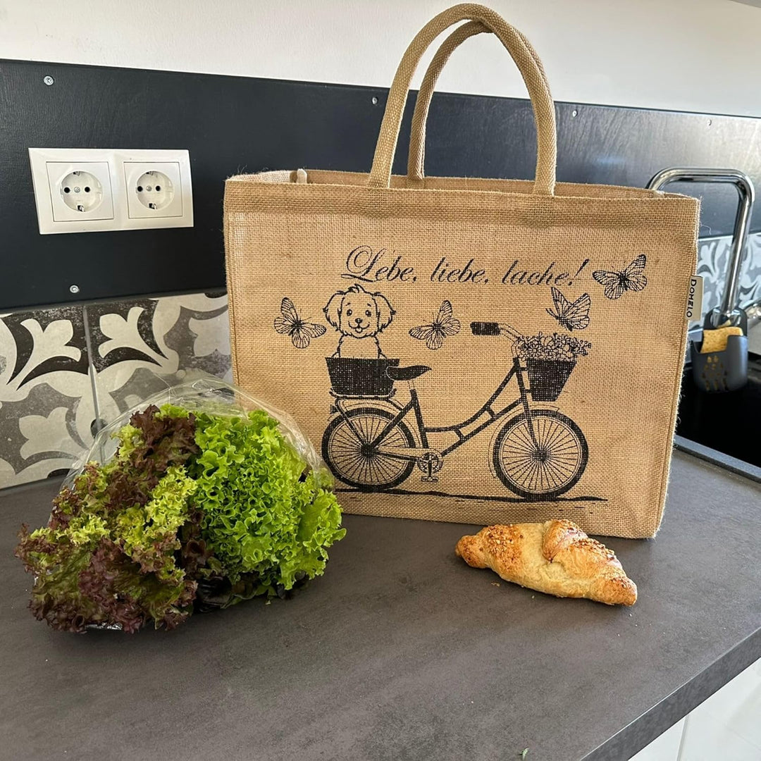 Domelo Einkaufskörbe. Bedruckte Einkaufstasche. Jute Tasche gross. Korbtasche, wasserabweisenden Str