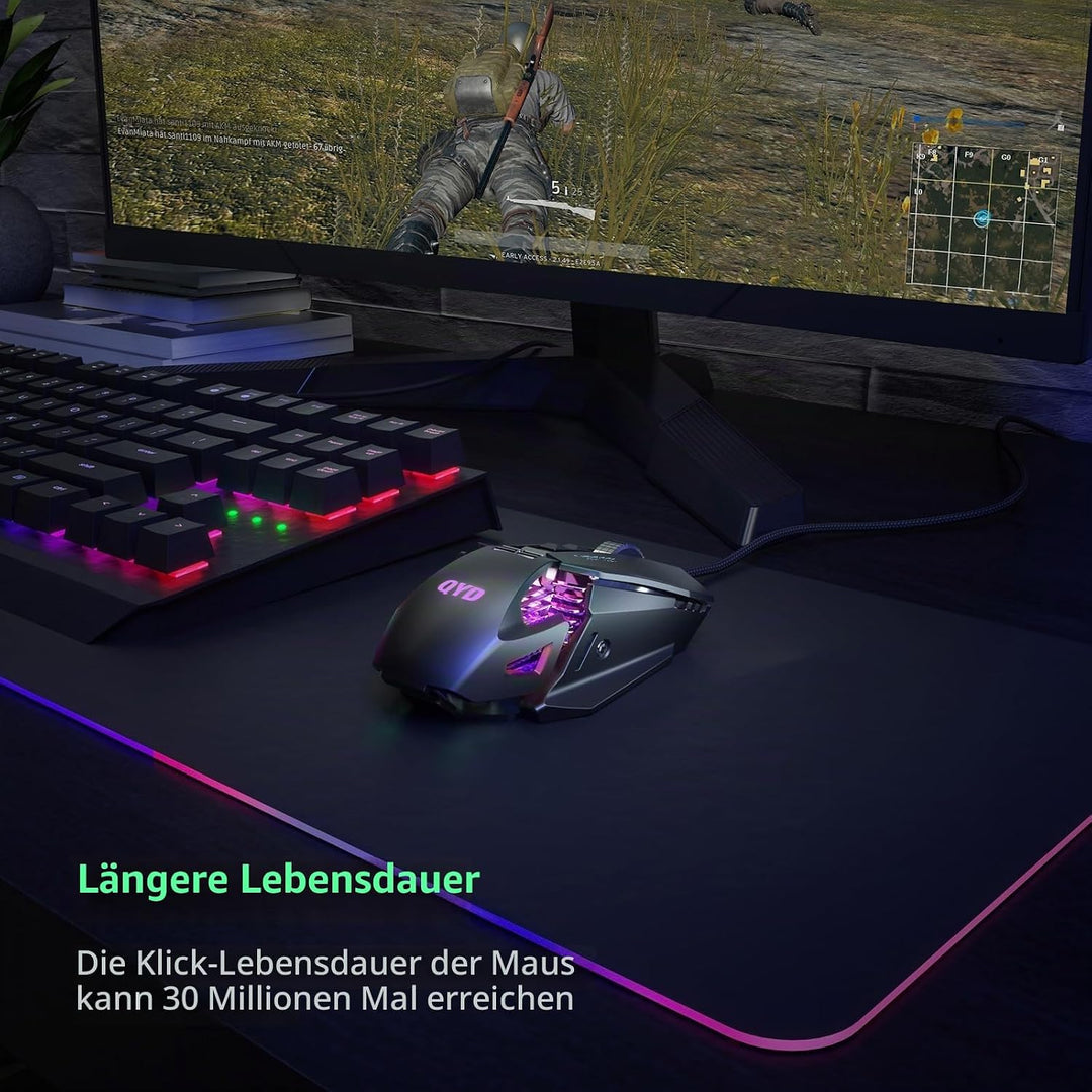 Gaming Maus RGB LED PC Maus Kabel, 7200 DPI Einstellbarer Anpassbare Gewichte Gaming Mäuse Gewichtst