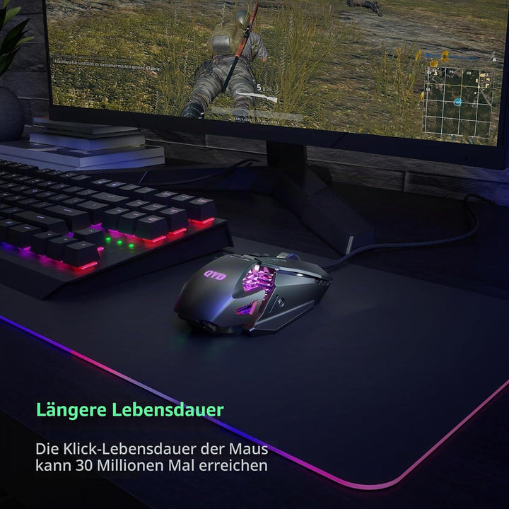 Gaming Maus RGB LED PC Maus Kabel, 7200 DPI Einstellbarer Anpassbare Gewichte Gaming Mäuse Gewichtst