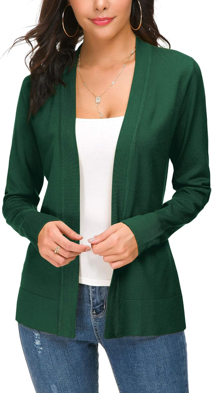 EXCHIC Damen Elegant Langarm Elastisch Strickjacke Cardigan Casual Leicht V-Ausschnitt Gestrickt Bla