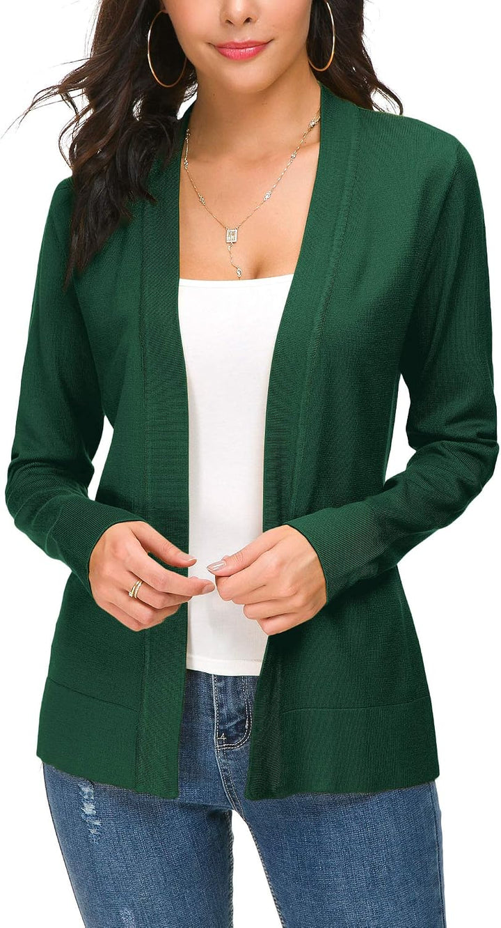 EXCHIC Damen Elegant Langarm Elastisch Strickjacke Cardigan Casual Leicht V-Ausschnitt Gestrickt Bla