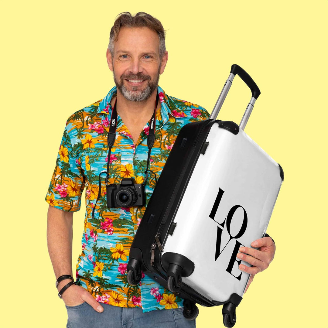 Koffer gross Trolley Rollkoffer Reisekoffer mit 4 Rollen Fotokoffer - Liebe - Text - Schwarz - Weiss