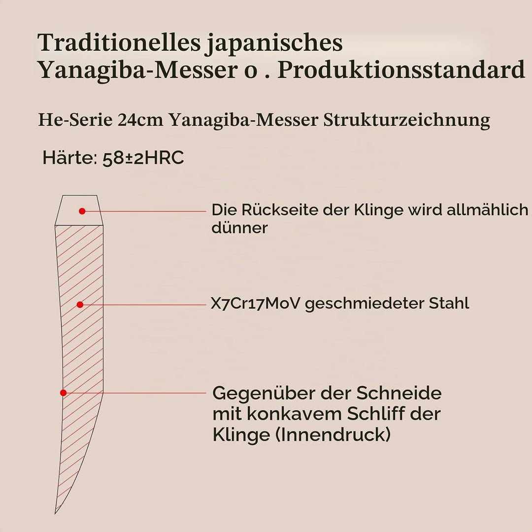 XINZUO 24cm Edelstahl Yanagiba Messer, X7Cr17MoV Stahl Sashimi Messer Einzelfase Klinge -Geschmiedet